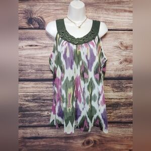 Zac And Rachel Patterned Sleeveless Top with Green Accents Size Large